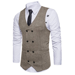 F: Men's Formal Tweed Double Breasted Slim Fit Waistcoat